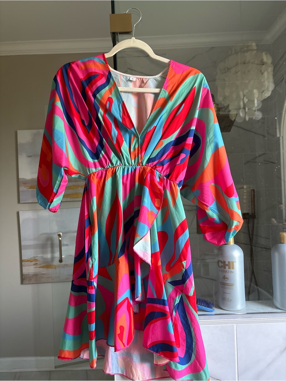 Vibrant Bright Vacation Multicolor Abstract Print Dress